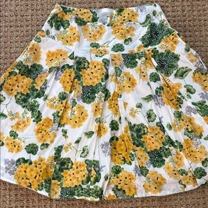 Odille Yellow Floral Circle Skirt with Green Leaves